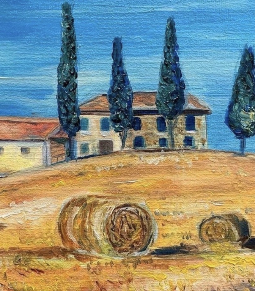 Detail of Bright Sun of Tuscany by Marina Stognieva — Tuscan landscape and oil painting texture